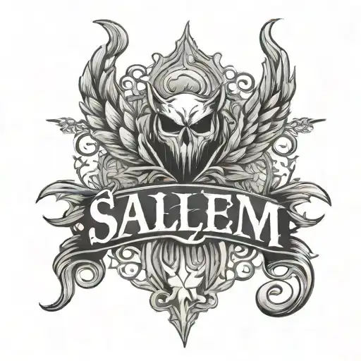 the word Salem in gothic writing. with a wilderness flare. tattoo design idea