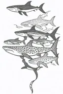 leopard shark, dolphin , orca whale, and starfish  tattoo design idea