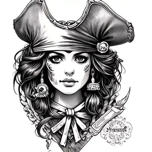 pirate woman face tattoo design idea