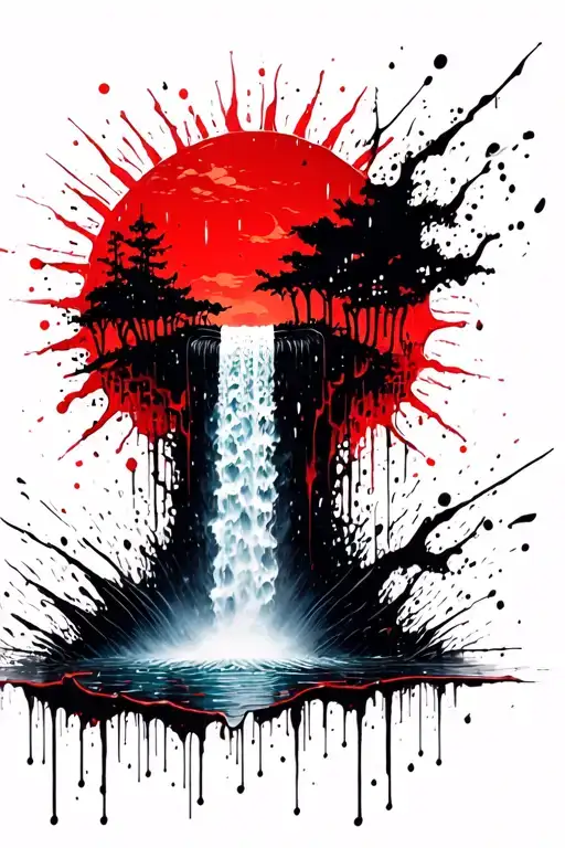 a sun melting into a waterfall that turns into rain tattoo design idea