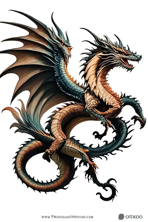 dragon & phoenix rising from the ashes tattoo design idea