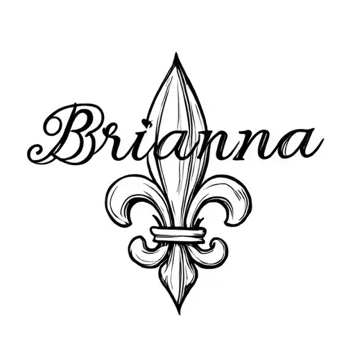 "Brianna" Fleur De Lis with text 'Brianna' in calligraphy tattoo design idea