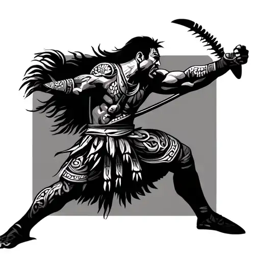 Maori warrior fighting  tattoo design idea