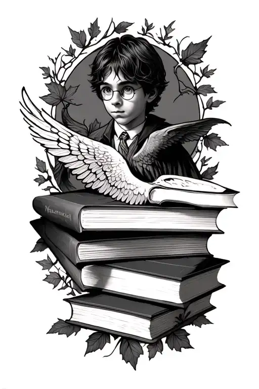 harry potter and fourth wing books leaves tattoo design idea