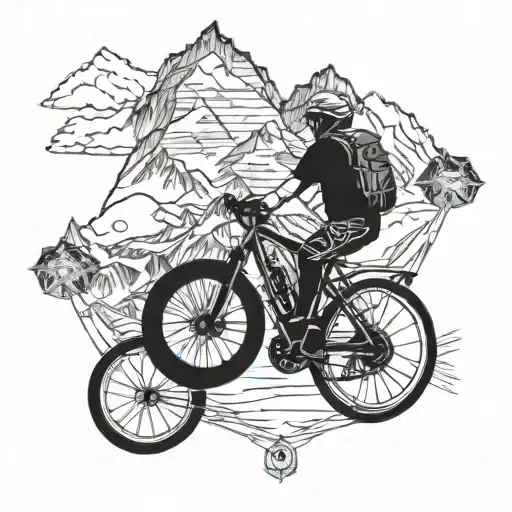 a compass card with a road bike on south, mount everest on north tattoo design idea