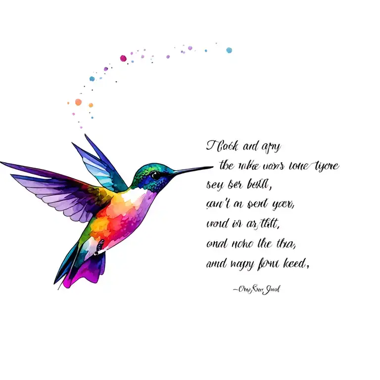 hummingbird flying with a quote added watercolor tattoo design idea