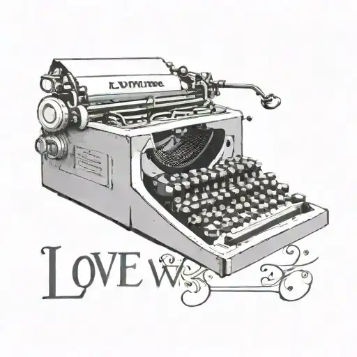 A typewriter with the words 'Love, Work, Stress' intertwined in a creative font, symbolizing the different aspects of life and content writing occupation tattoo design idea