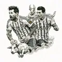 Messi and ronaldo taking a picture with a goat in the back tattoo design idea