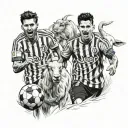 Messi and ronaldo taking a picture with a goat in the back tattoo design idea