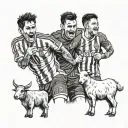 Messi and ronaldo taking a picture with a goat in the back tattoo design idea