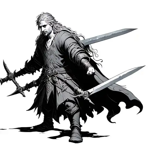 thorfinn from Vinland saga with daggers stuck tattoo design idea