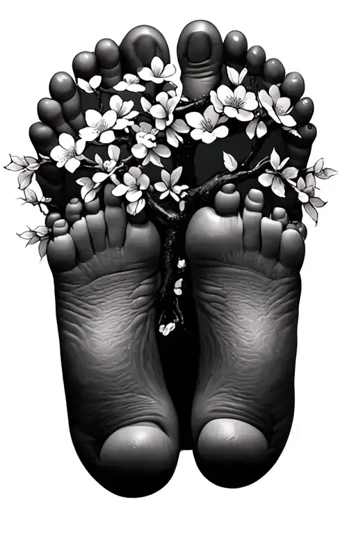 cherry blossom tree baby feet tattoo design idea