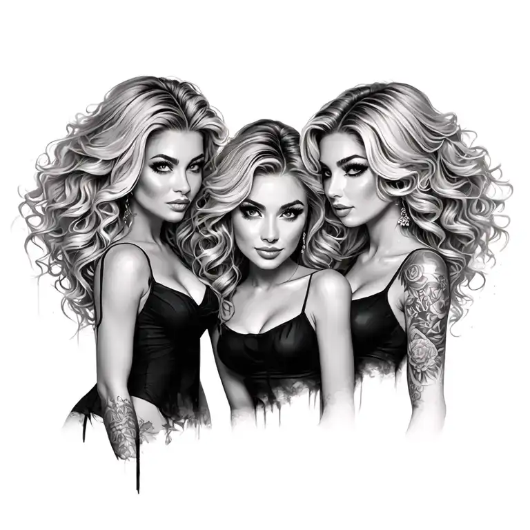 sexy blonde hotwife wifey MMF threesome scene tattoo design idea