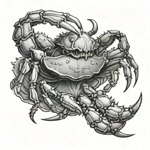 a cancer crab sitting on top of a skull tattoo design idea