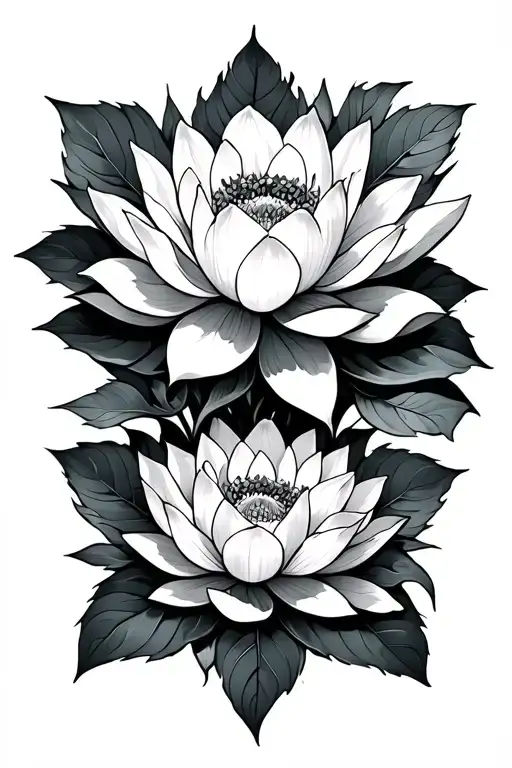 lotus and leaves painterly style tattoo design idea
