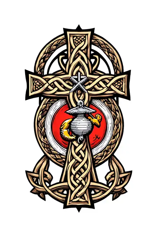 Celtic cross with marine corps emblem in the middle tattoo design idea