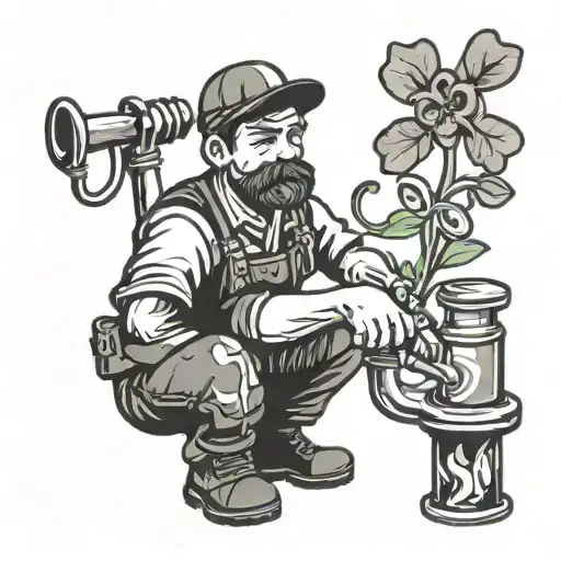 An abstract representation of a plumber at work with clover accents tattoo design idea