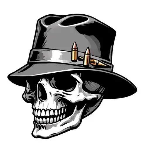 Skull With Bullet Hole wearing a hat side profile  tattoo design idea