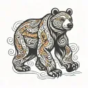 stylized bear walking tattoo design idea