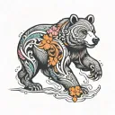 stylized bear walking tattoo design idea
