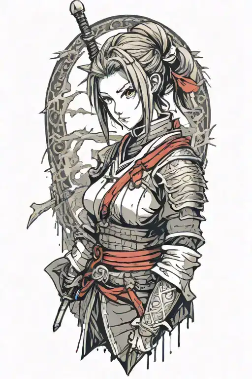 samurai girl dark souls with blood on her face tattoo design idea