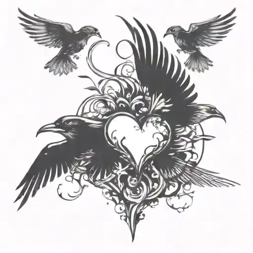 black heart ignited birds flying away tattoo design idea