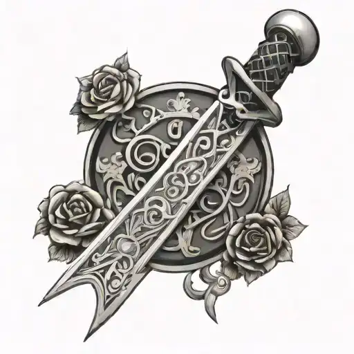 sword of destiny word written tattoo design idea