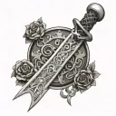 sword of destiny word written tattoo design idea