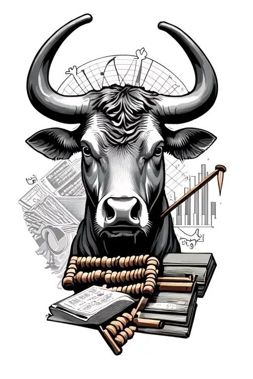 tattoo for male arm public accountant theme in the design includes the Wall Street bull, an abacus and graphs tattoo design idea