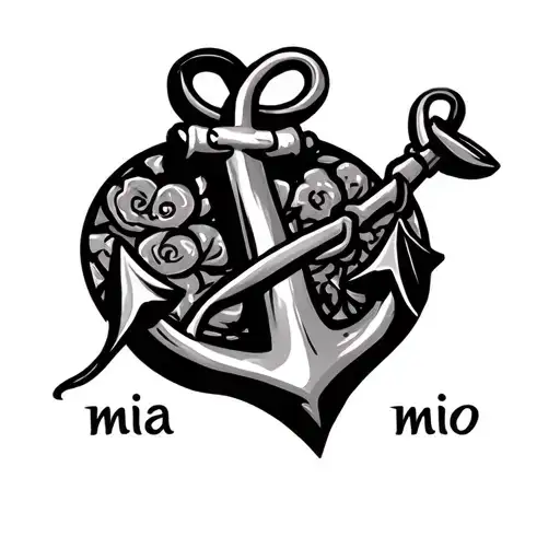 i tattoo design of an anchor with "amore" as the shank , "mia" as the top cross section and "mio" where the hooks are.   tattoo design idea