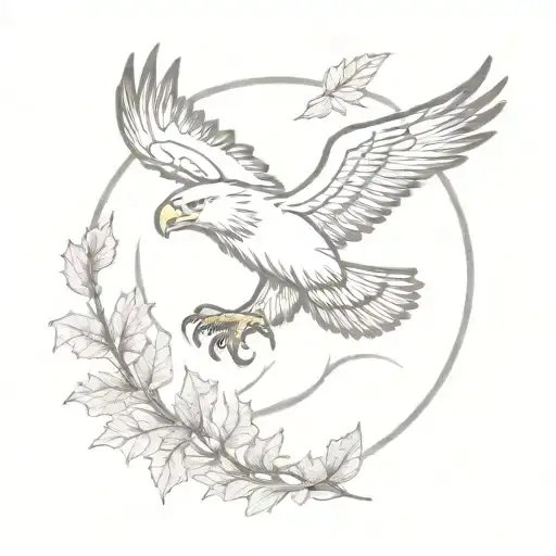 thunderbolt, eagle and oak leafs tattoo design idea