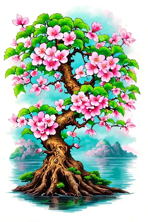 Dead cherry blossom tree blooming flowers tattoo design idea