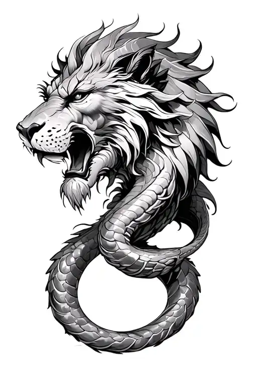 Aslan fighting serpent tattoo design idea
