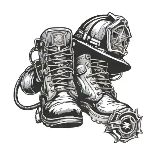 firefighter boots with helment tattoo design idea