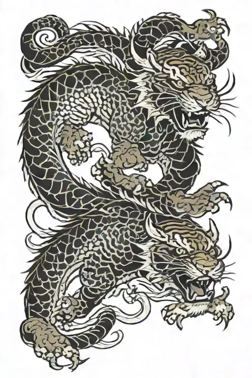 Chinese style dragon fighting tiger tattoo design idea