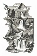 Colorado Rocky Mountains and waterfall tattoo design idea