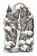 Colorado Rocky Mountains and waterfall tattoo design idea