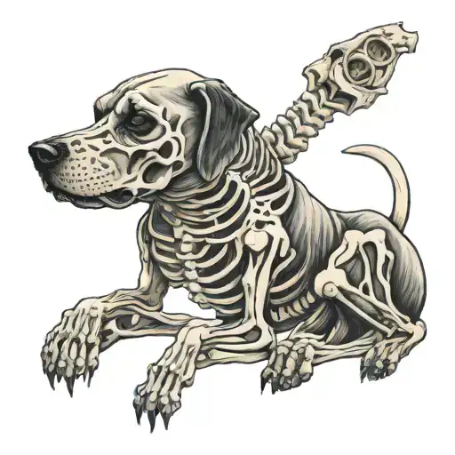 dog skeleton with human skeleton sitting side by side tattoo design idea