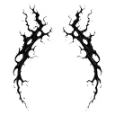 Sharp, abstract lines like tendons or energy cracks. Flowing, aggressive, irregular shape, no shading. tattoo design idea