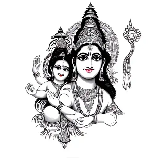 lord krishna' s chakra with hanuman gada tattoo design idea