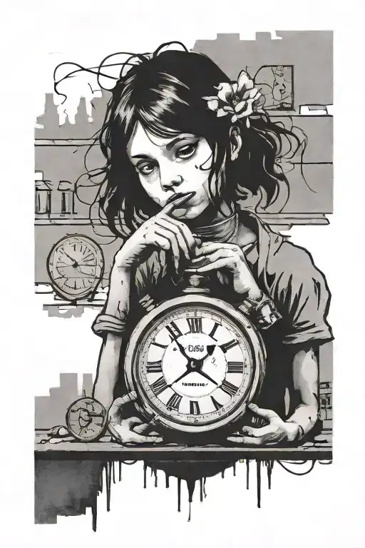 Banksy girl with dissolving clock tattoo design idea