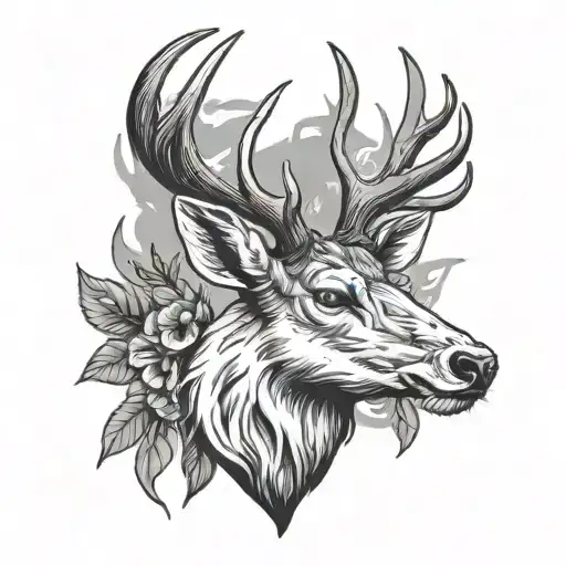 dead stag head tattoo design idea