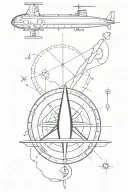 submarine, compass, trident, coordinates tattoo design idea