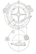 submarine, compass, trident, coordinates tattoo design idea