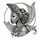 african woman fairy crescent moon background tattoo design idea
