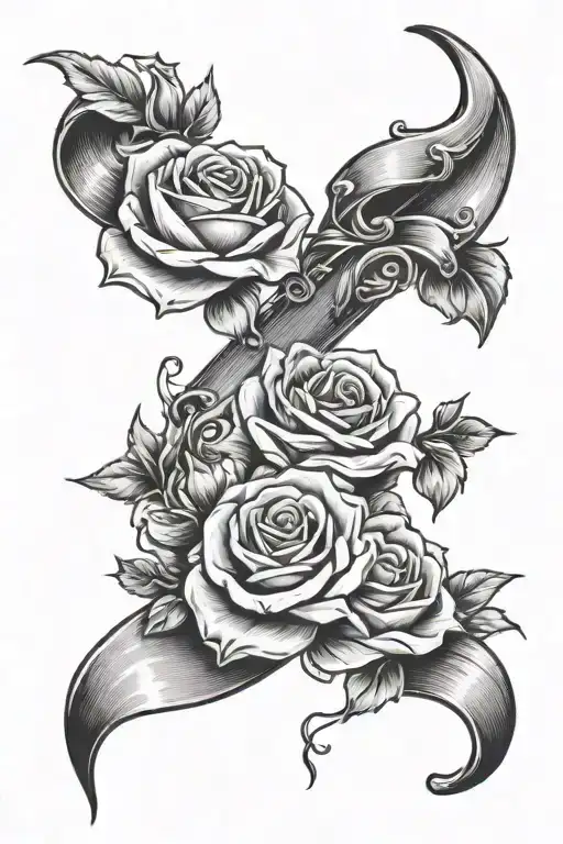 breast cancer ribbon with roses surrounding tattoo design idea