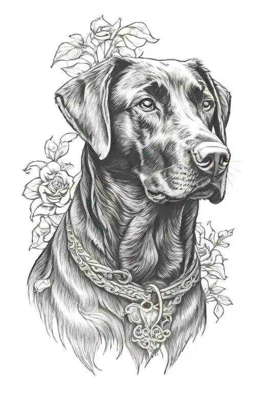 black lab dog portrait tattoo design idea