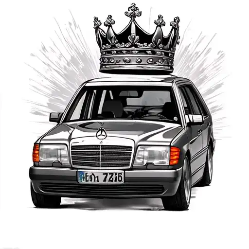 Mercedes Benz w124 with crown on top tattoo design idea