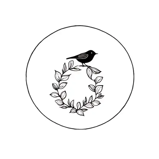 floral semi circle with small bird tattoo design idea