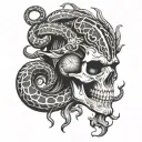 Skull snake devil time tattoo design idea